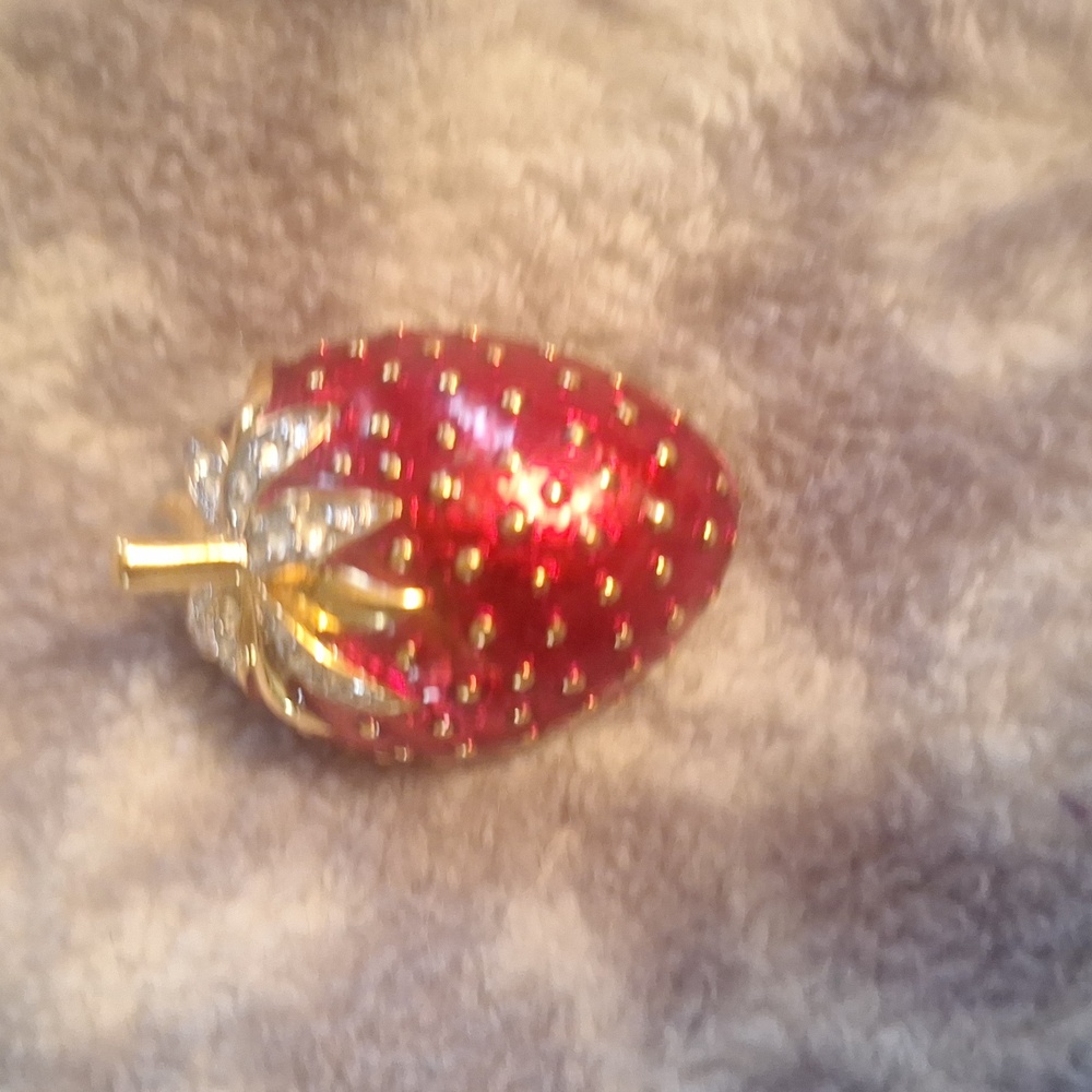 Vintage Red Enamel Strawberry Brooch
